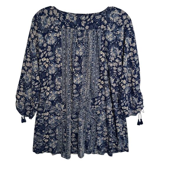 Lucky Brand Peasant Top 2X Blue Mixed Floral Boho - Picture 5 of 9